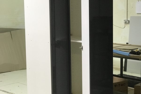 Tall bespoke corner cabinet open